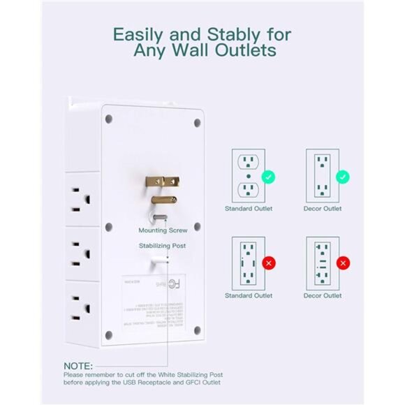 Multi Plug Outlet - Addtam Surge Protector Wall Mount with 12 Outlet Extender - Picture 5 of 8